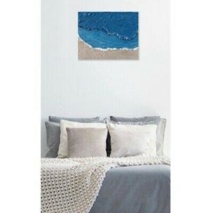 Family Gifts Guide ציורים  Textured, bright blue, beach, ocean, hand painted canvas painting